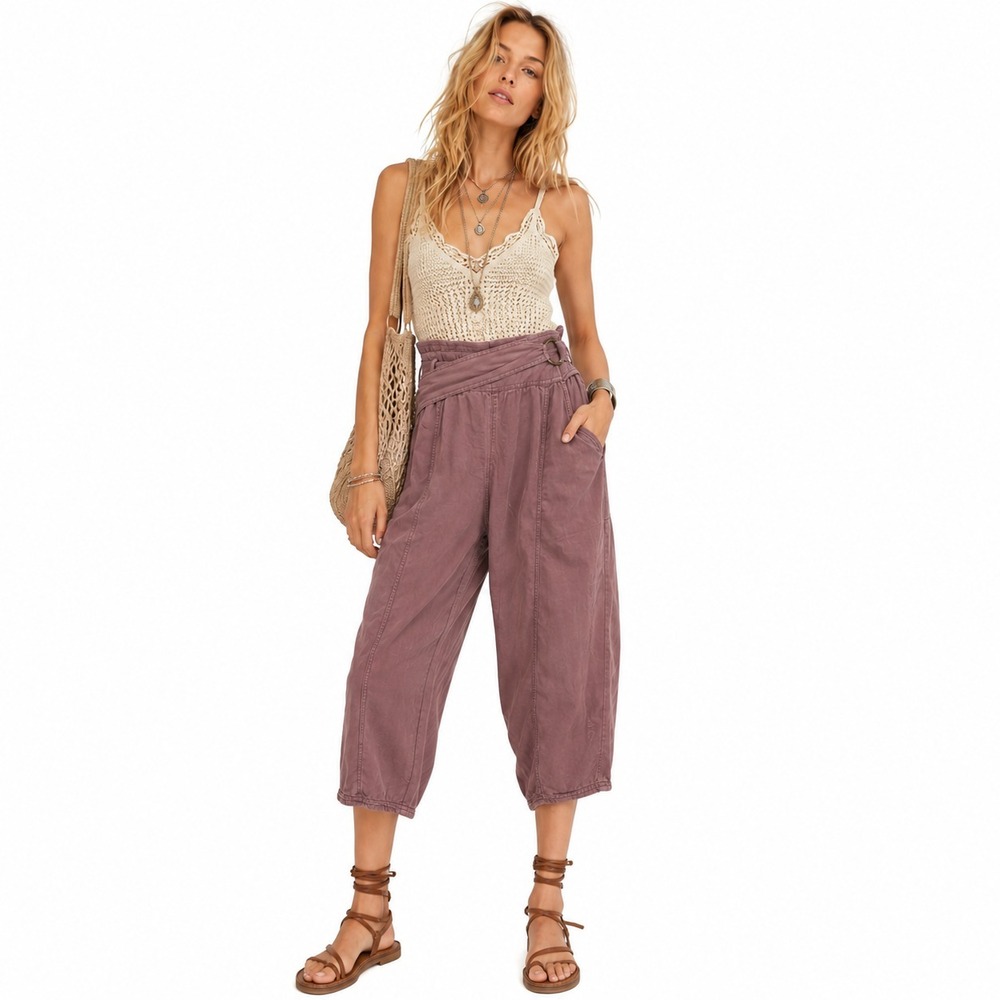 Wilfred by Aritzia Paperbag Crop Pants Womens 6 Tencel Linen High Rise Belted